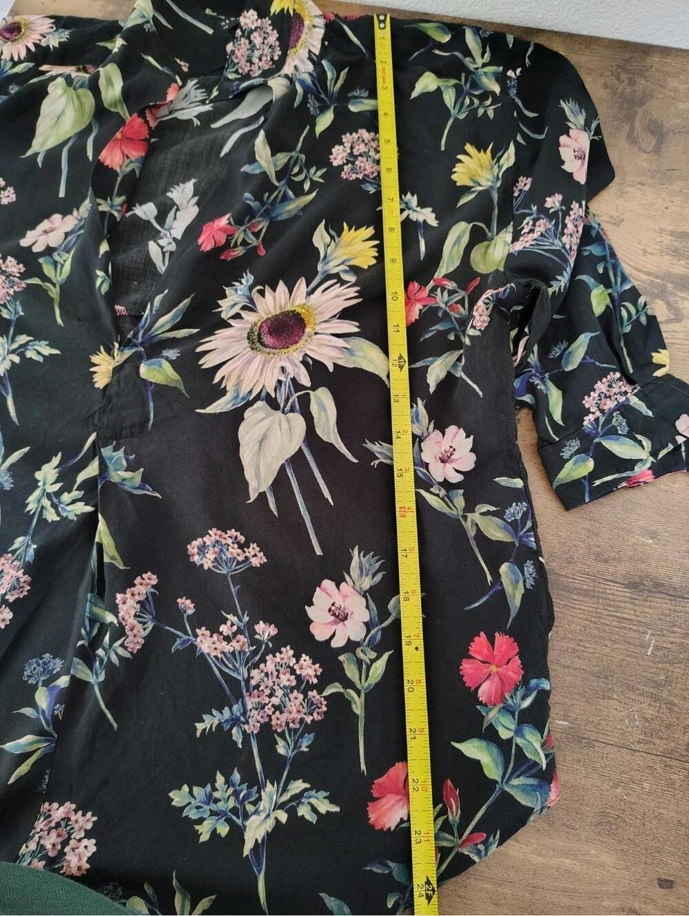 ZARA BLOUSE TUNIC BLACK FLORAL MULTICOLORED 3/4 SLEEVES femi - Picture 7 of 8